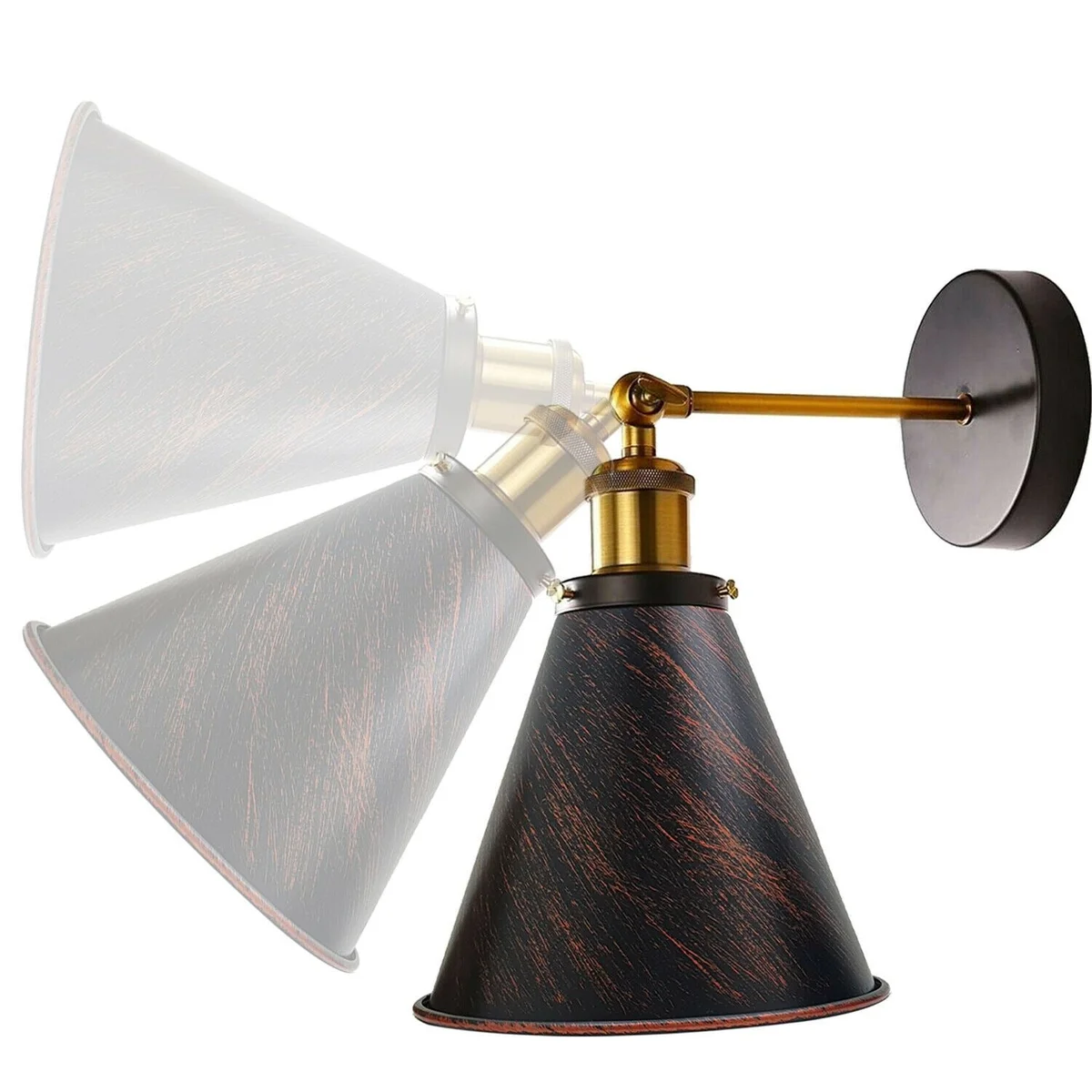 Brass industrial wall light with shade in rustic red, brushed copper, or brushed silver for an E27 socket – modern wall light