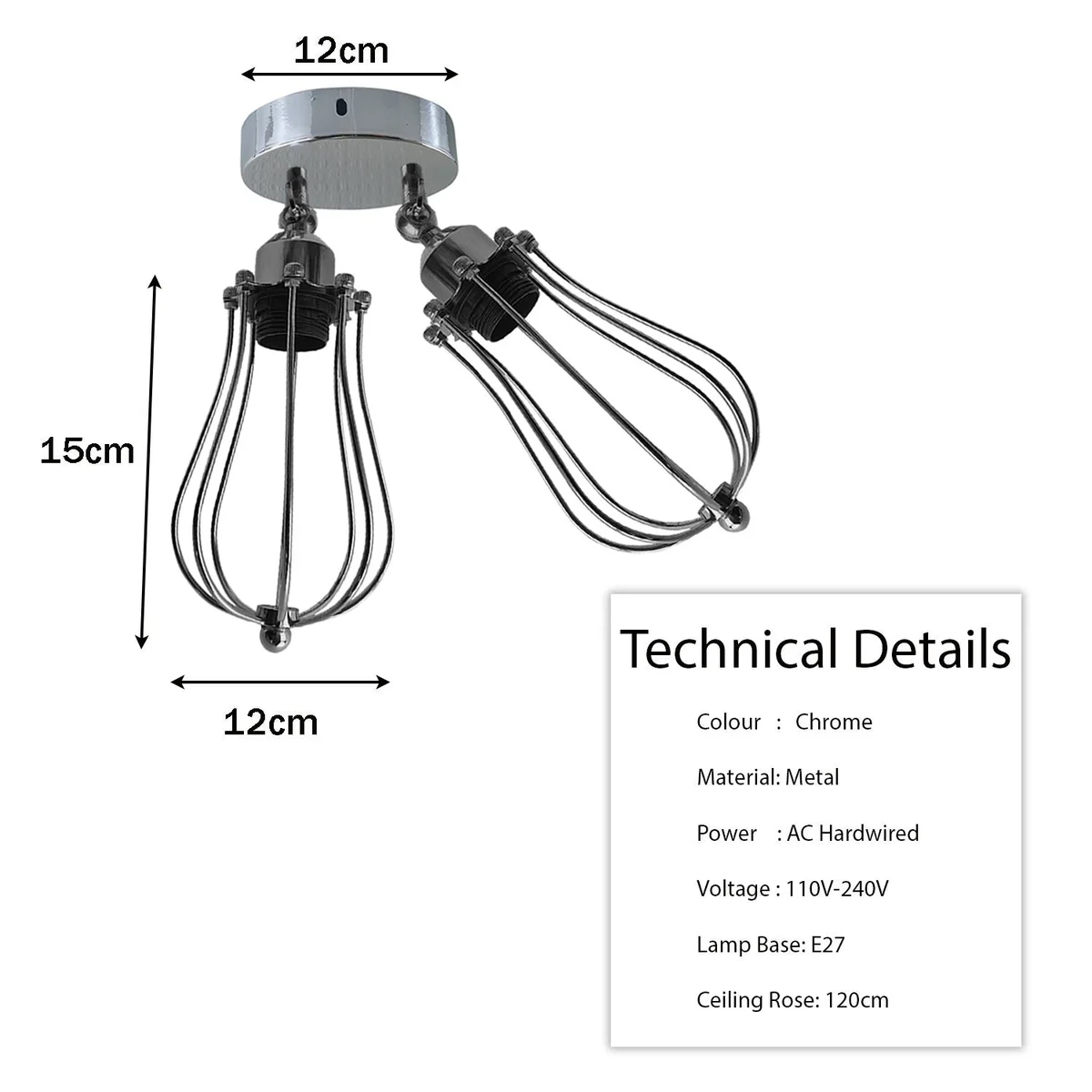 black gold ceiling light with industrial metal cage and E27 socket