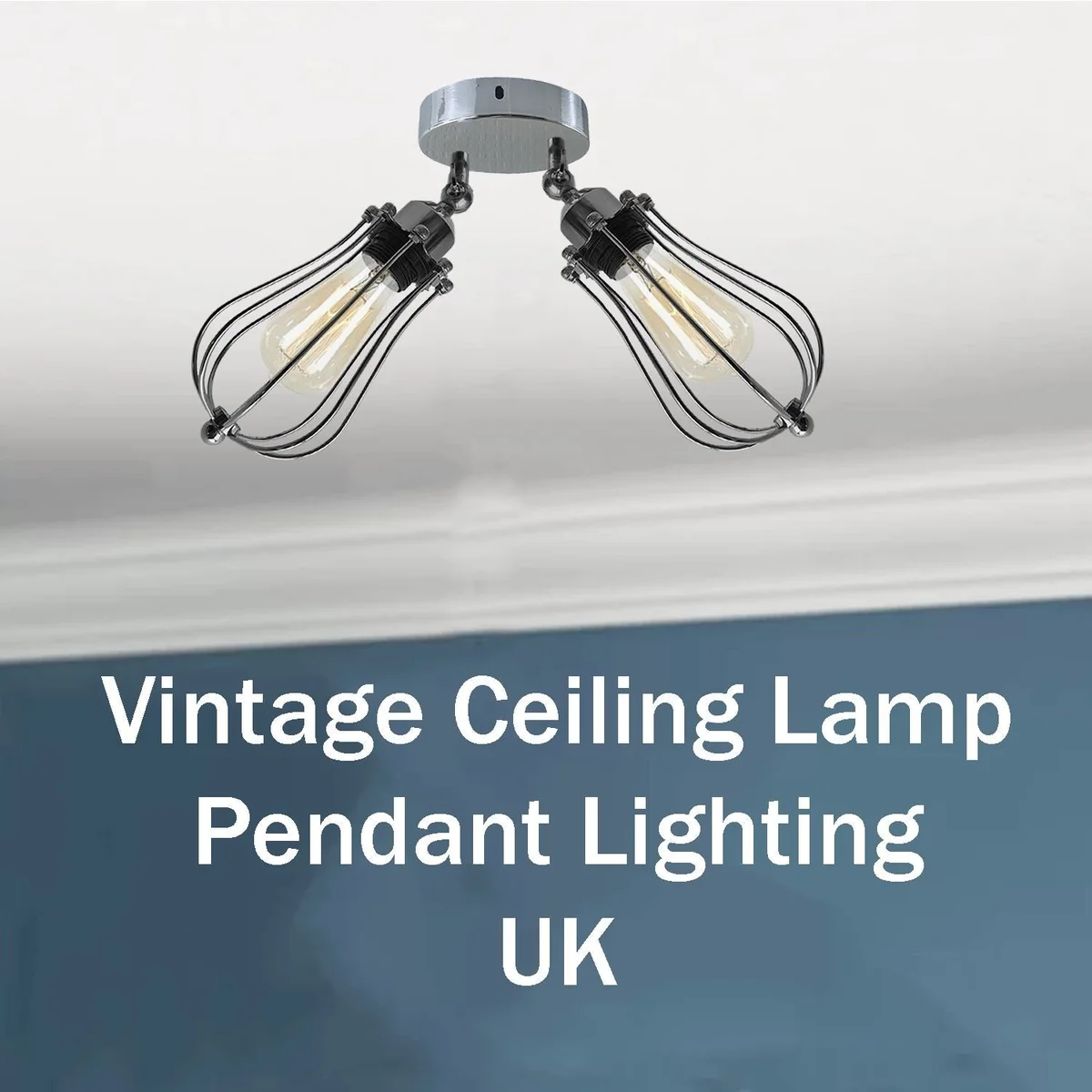 Industrial cage light with black gold inner finish, metal cage, E27 base, semi flush ceiling fixture