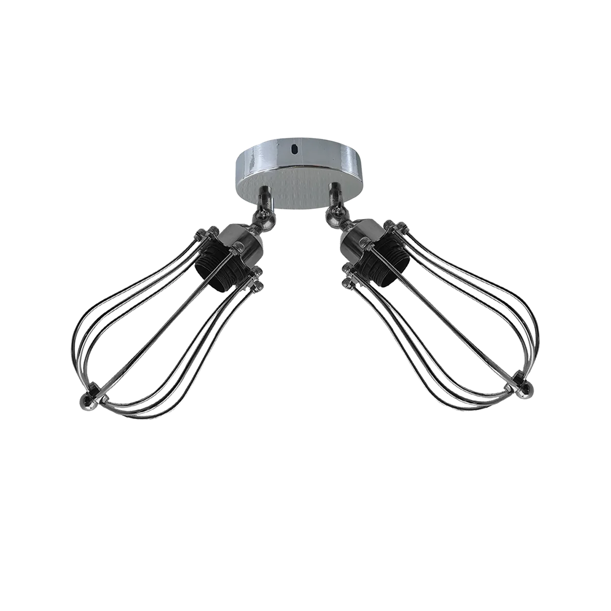Semi‑flush indoor ceiling light with rustic metal cage, chrome finish, E27 base, hanging from ceiling.