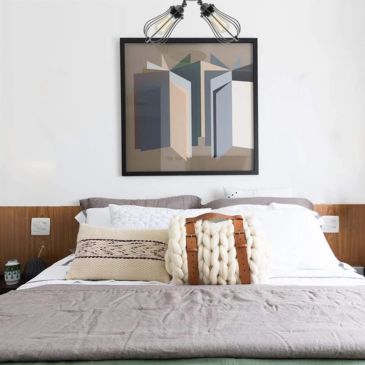 Semi flush ceiling light with rustic metal cage, black gold inner finish, chrome paint, E27 base, interior terrace design.