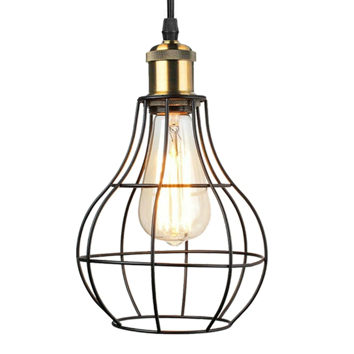 Black metal indoor spider pendant lights set with 2m PVC cable, E27 holders, round 12cm ceiling plate, multiple light cages.
