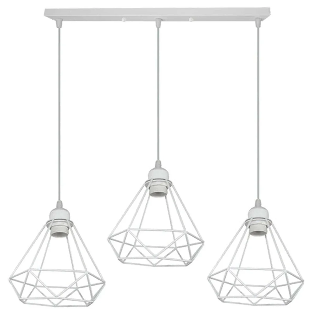White metallic diamond cage pendant light hanging, showcasing vintage cage pendant light style.