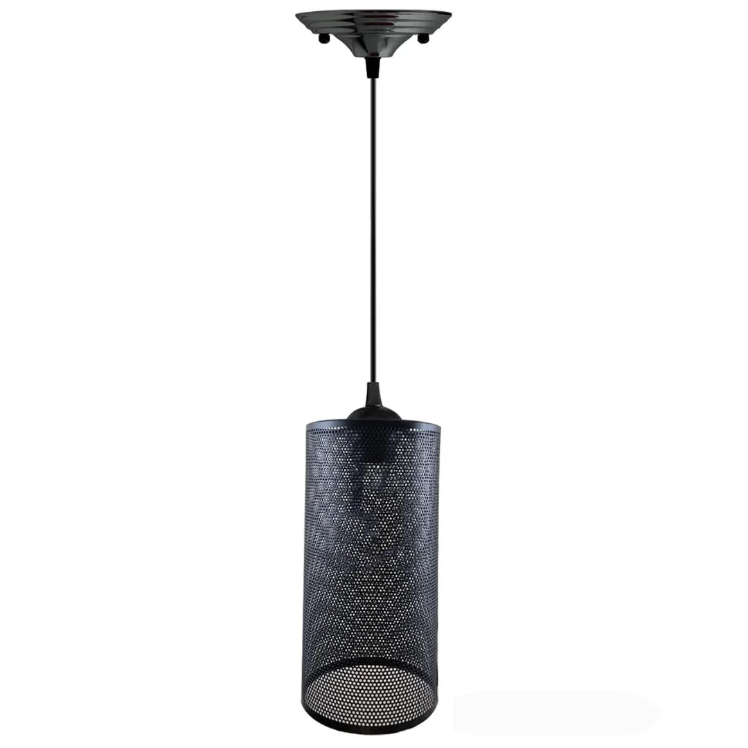 Industrial ceiling lighting pendant with black metal cage, 95cm PVC cable, E27 lamp base holder, decorative hanging fixture