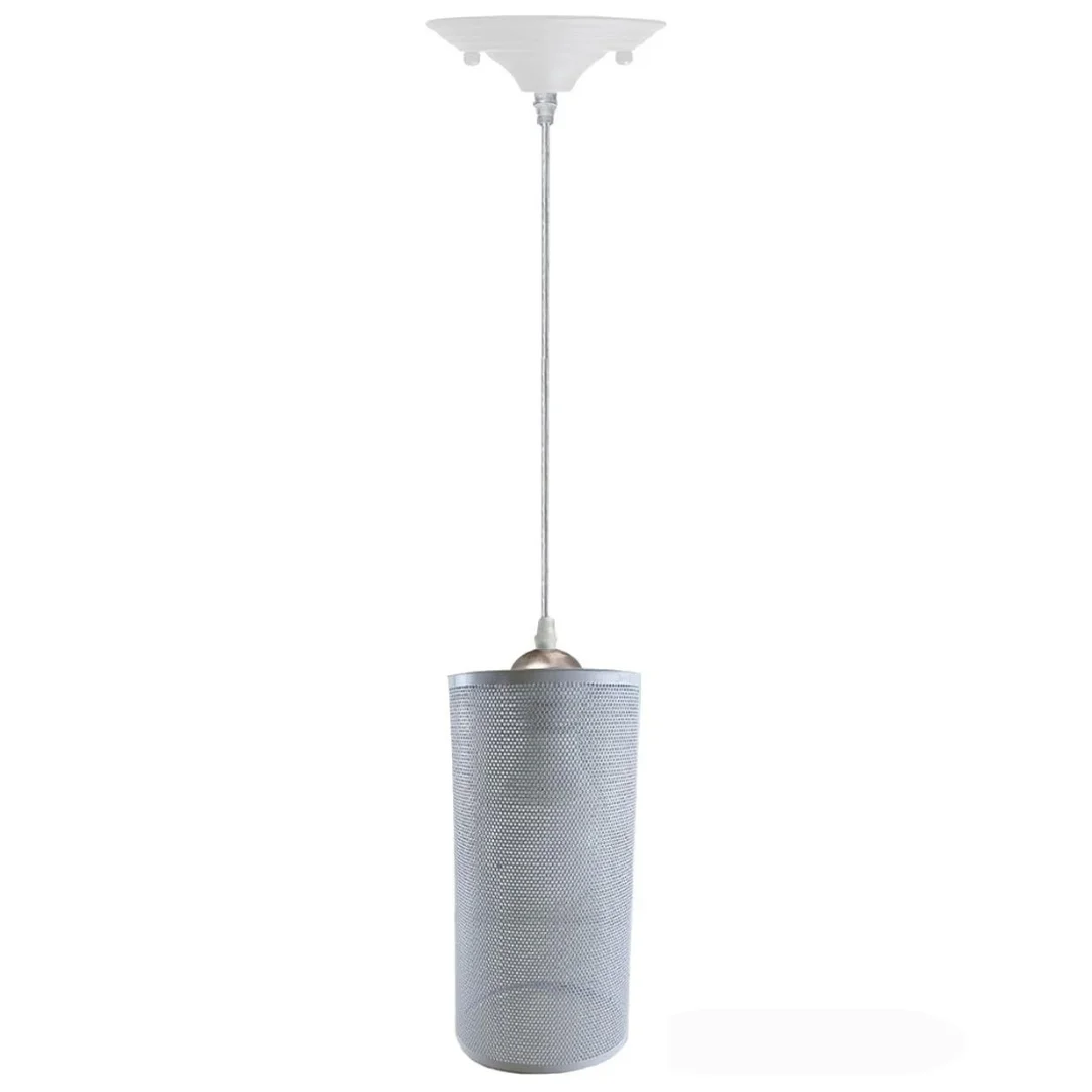 Wire cage pendant light in black metal with PVC cable, 95 cm length, hanging from ceiling, ready to install.