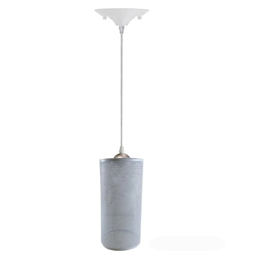 Black and white pendant light with industrial metal cage, 95 cm PVC cable, epoxy metal bracket and light holder.