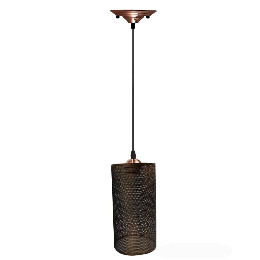Industrial wire pendant light with metal cage, PVC cable, 95cm, E27 socket, black finish, hanging from ceiling.