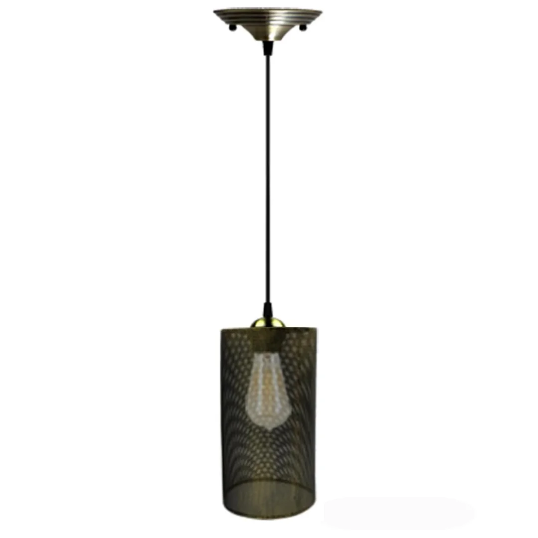 Industrial wire pendant light with metal drum cage, black finish, 95cm PVC cable, round ring base, suitable for E27 bulbs