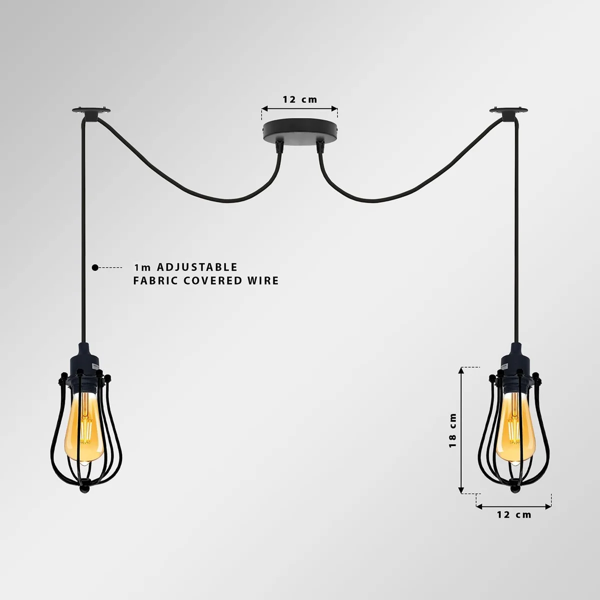 E27 pendant lamp, matt black spider‑style with multiple balloon‑wire cages