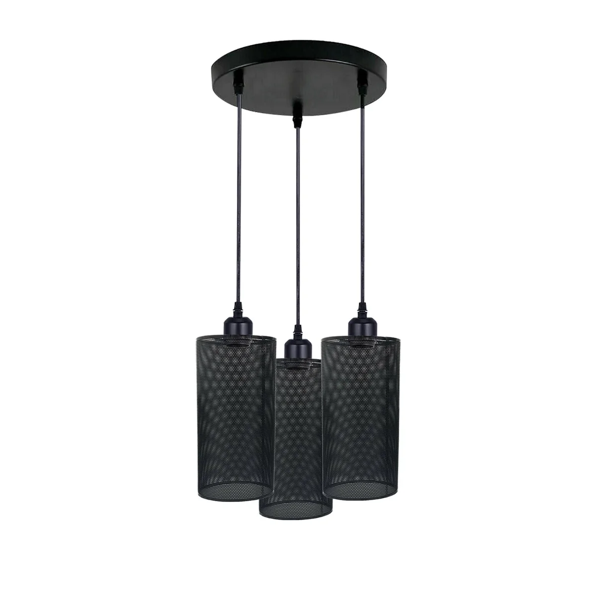 E27 pendant light with base, three light holders; available in black, brushed copper, brushed brass, white, rustic red.