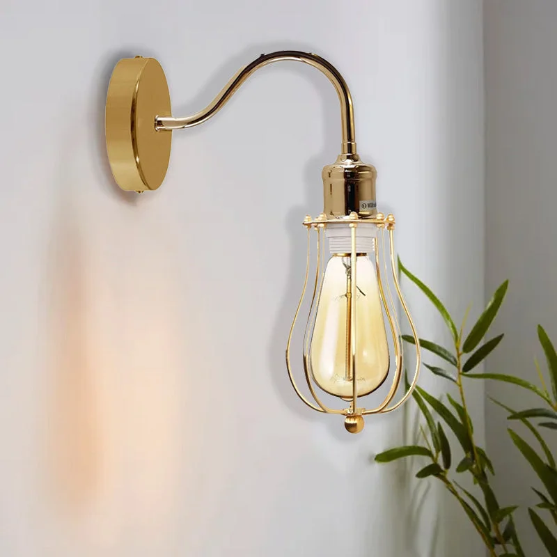 Metal industrial wall lamp with rustic design, cage shade, E27 socket, modern rustic indoor lamp