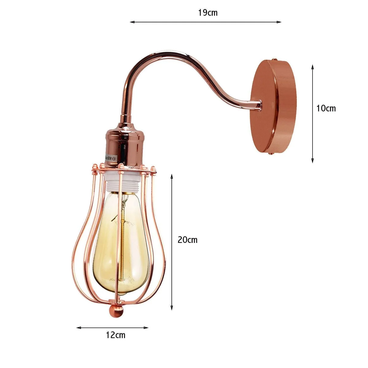 Metal industrial wall light with rustic cage shade, wall‑mounted, suitable for living or dining rooms