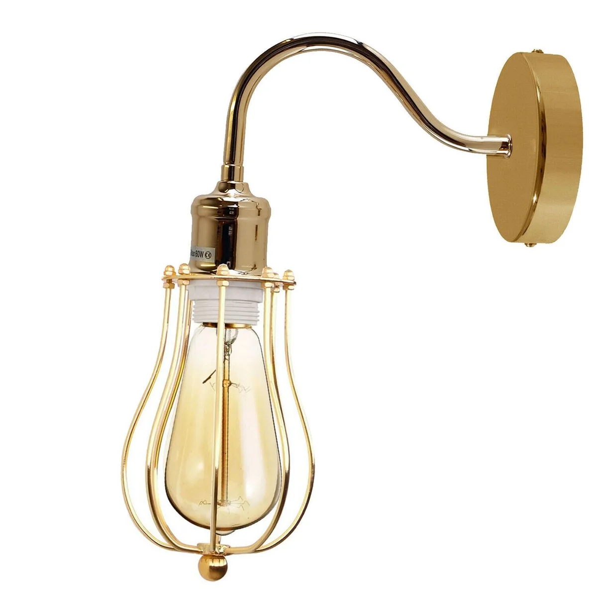 Industrial wall light with metal cage shade, rustic design, mounted on wall, E27 socket, dimmable bulb optional