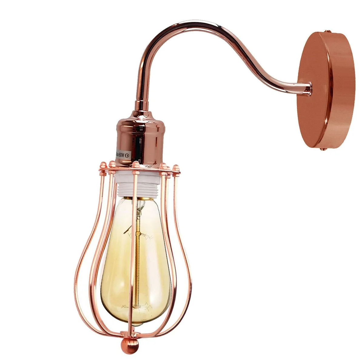 Industrial wall light with metal cage shade for rustic decor.