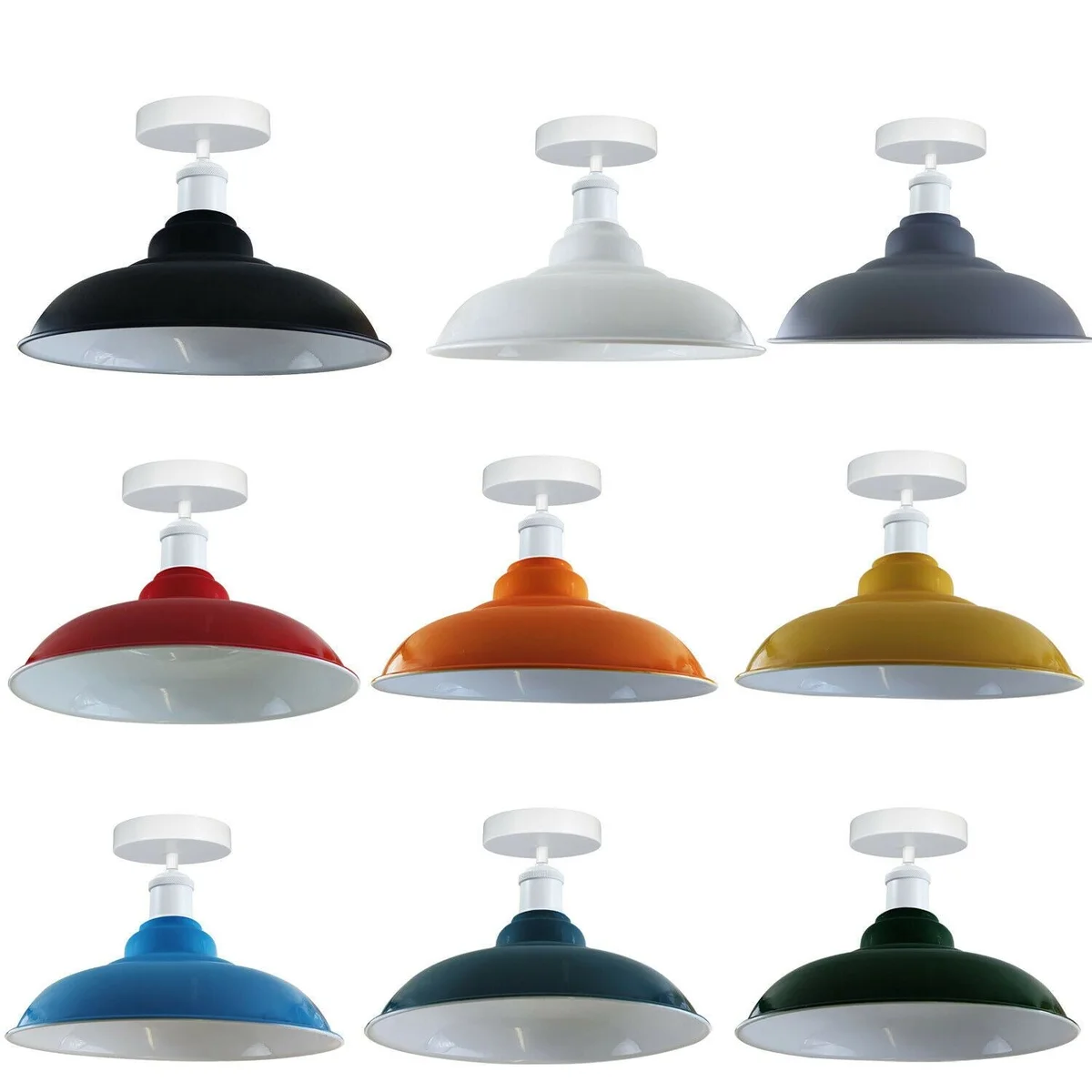 Black metal bowl retro ceiling lamp shade with adjustable E27 socket, backlit for hallway or living room