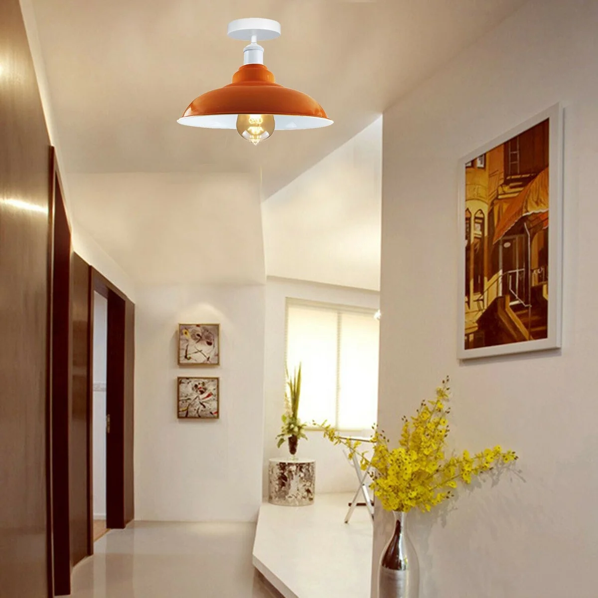 E27 bulb ceiling light in a sleek metal bowl shade, black finish, pendant hanging from ceiling