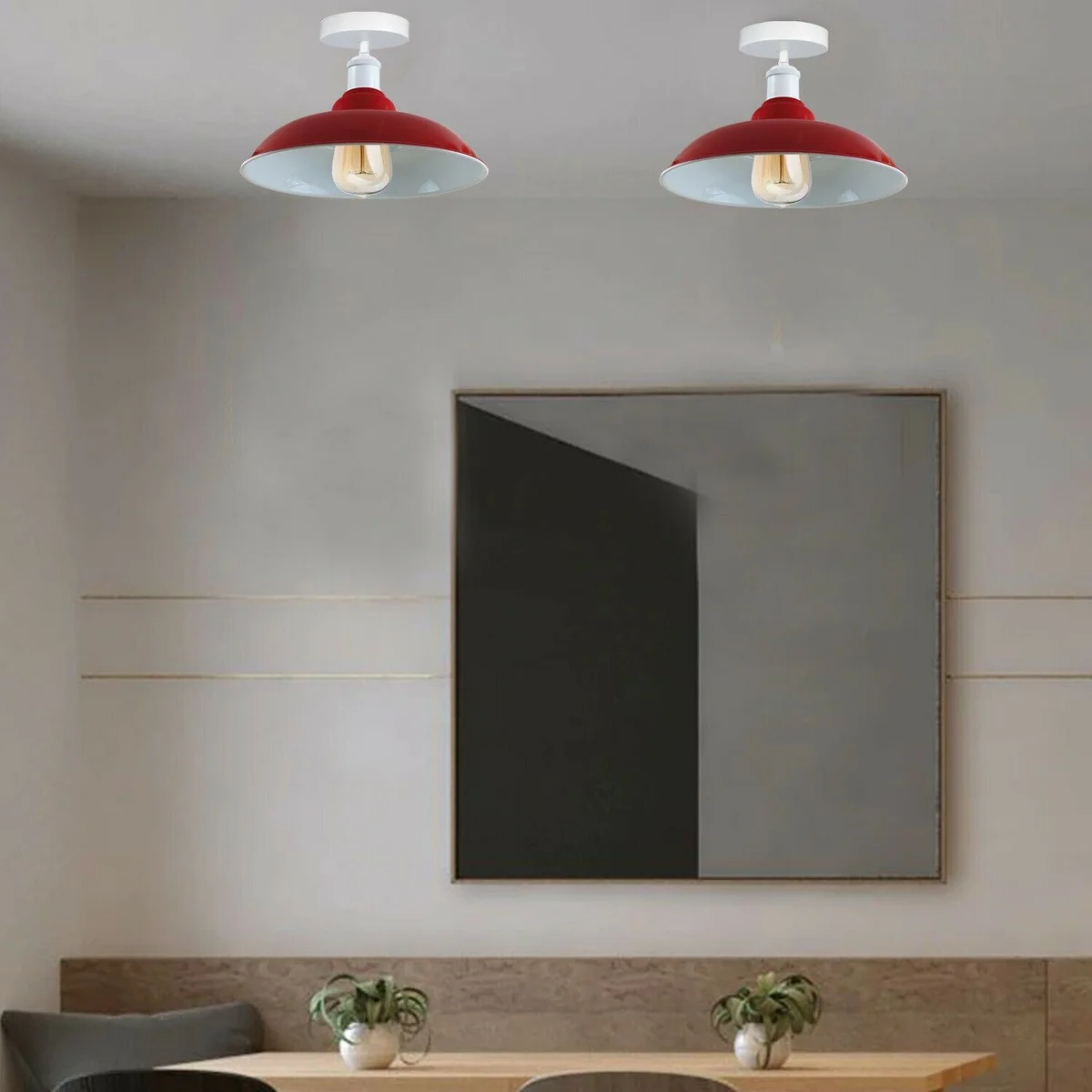 Black metal LED ceiling lamp shade, 10 cm wide plate, 4 cm hole, includes an E27 base