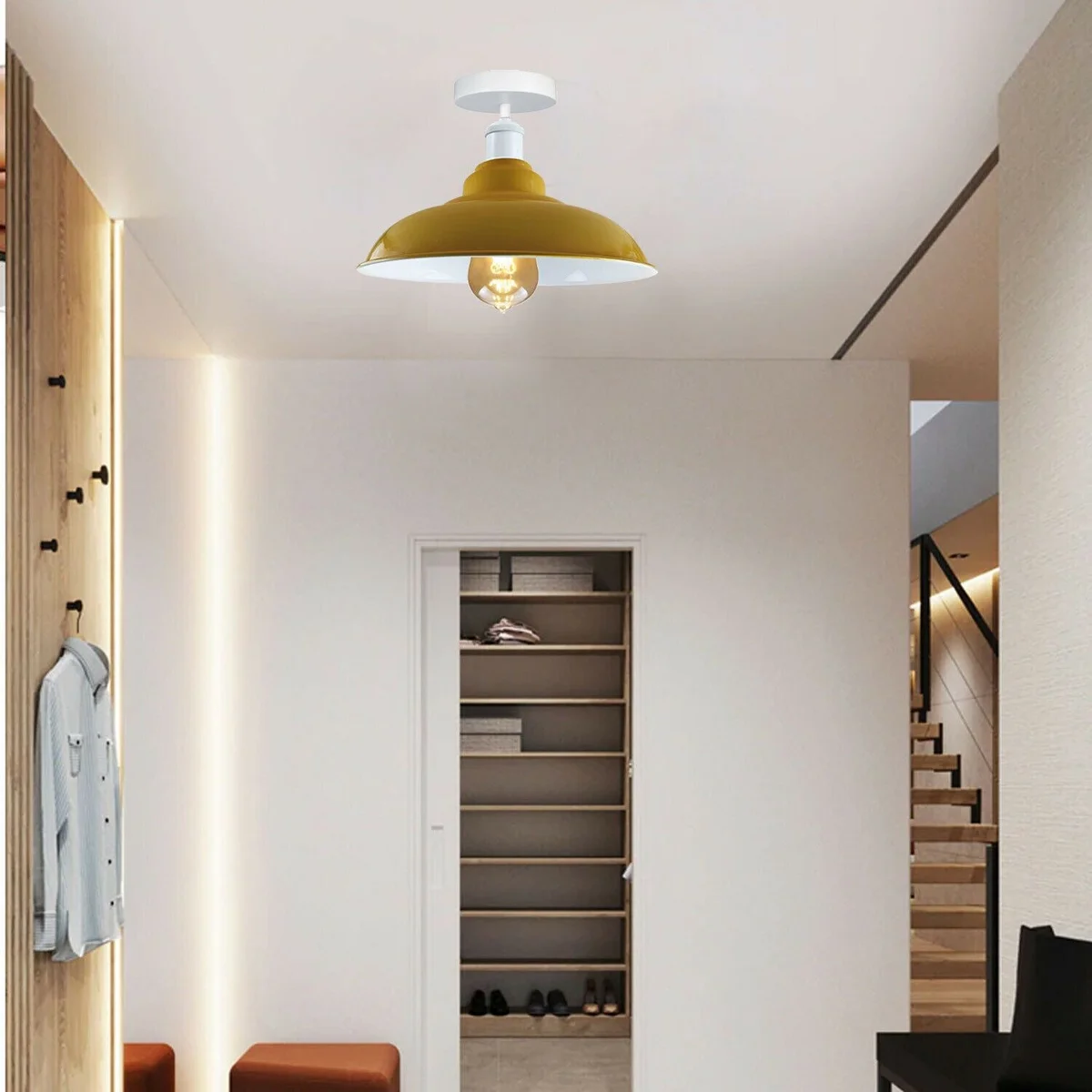 Metal ceiling light shade in black and white, designed for hallways, includes E27 lamp base, stylish retro piece