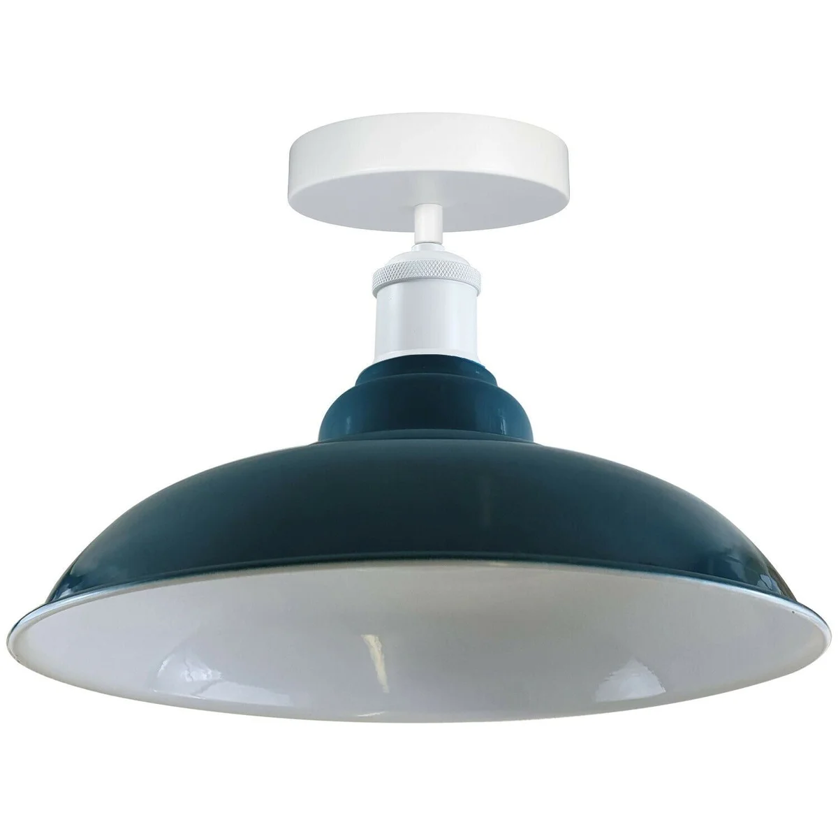 Black metal ceiling light shade with 4cm opening, sitting on an E27 lamp base, industrial‑retro design