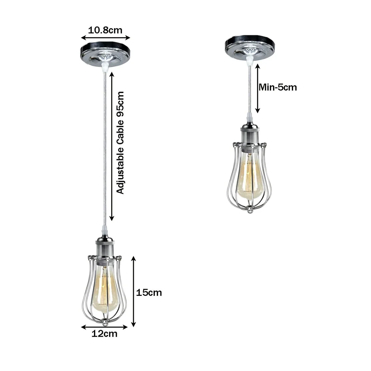 Chrome cage pendant light with 95cm PVC cable, E27 base, perfect for kitchen ceiling lights