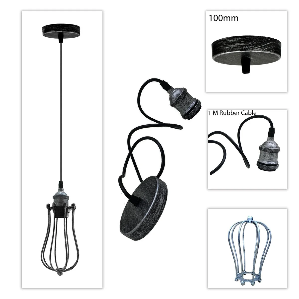 Chrome cage pendant lighting with E27 base, 95 cm PVC cable, perfect romantic pendant lighting for home decor
