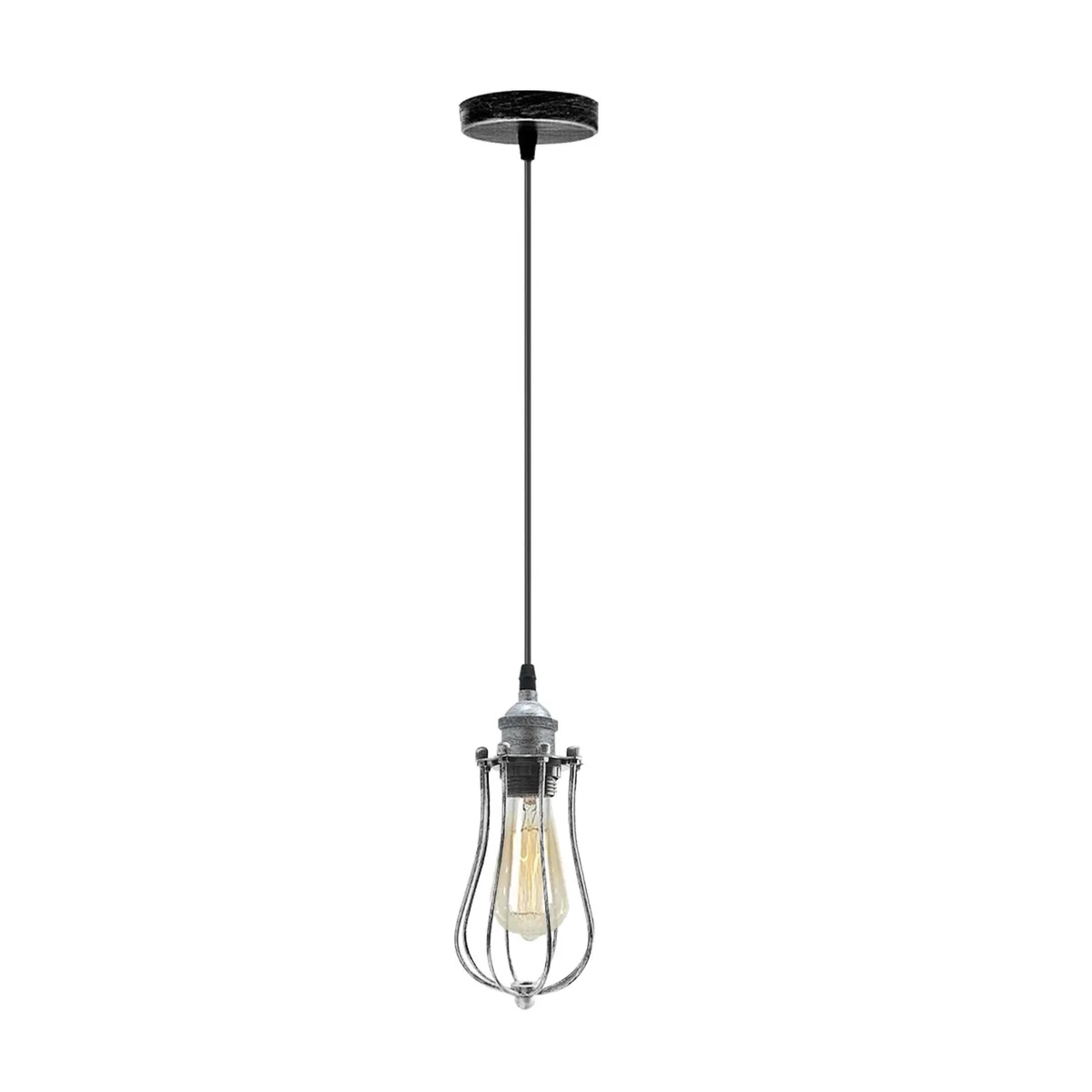 Decorative pendant lights with chrome metal cage, E27 base, PVC cable, 10cm mounting plate, stylish design
