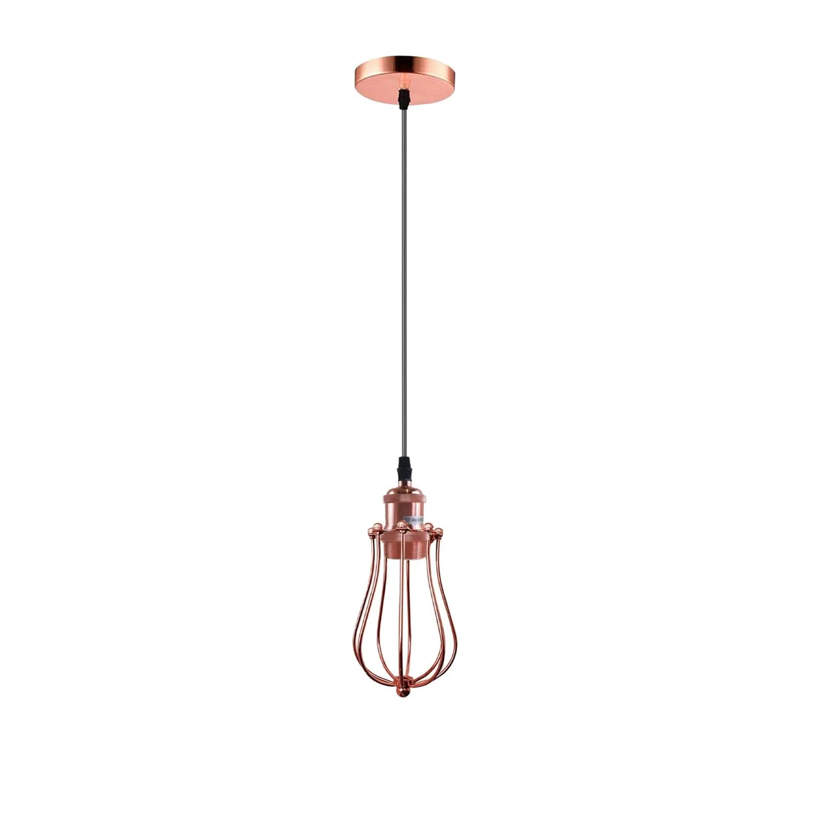 Chrome cage pendant lights kitchen – hanging metal cage lamp with PVC cable, 95cm to ceiling, E27 base.
