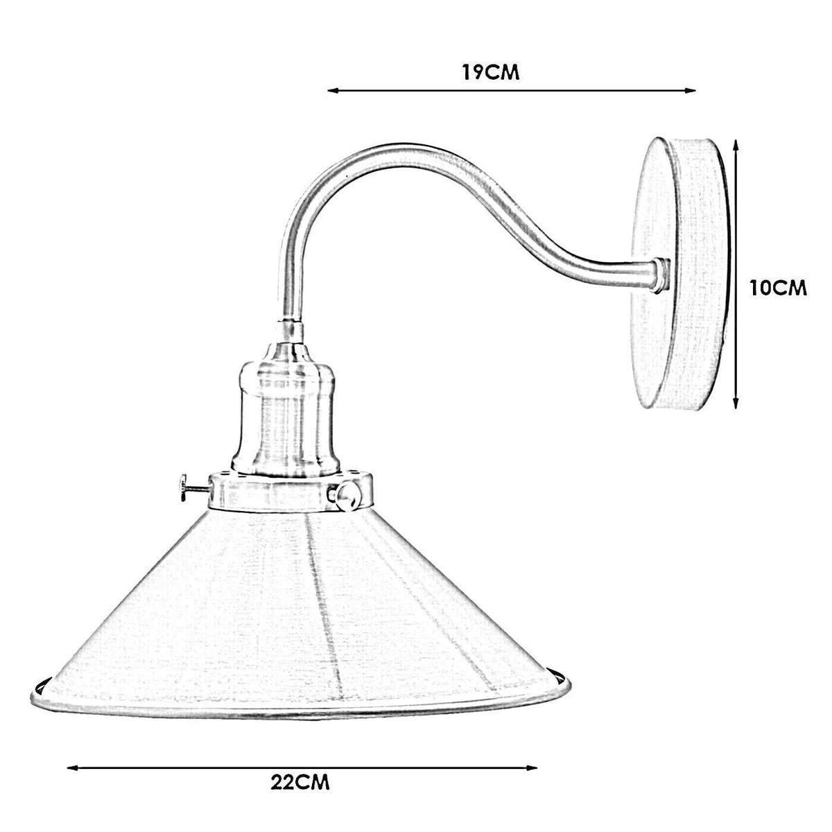 Indoor gooseneck lamp: vintage wall sconce with swan neck arm, conical shade, chrome finish.