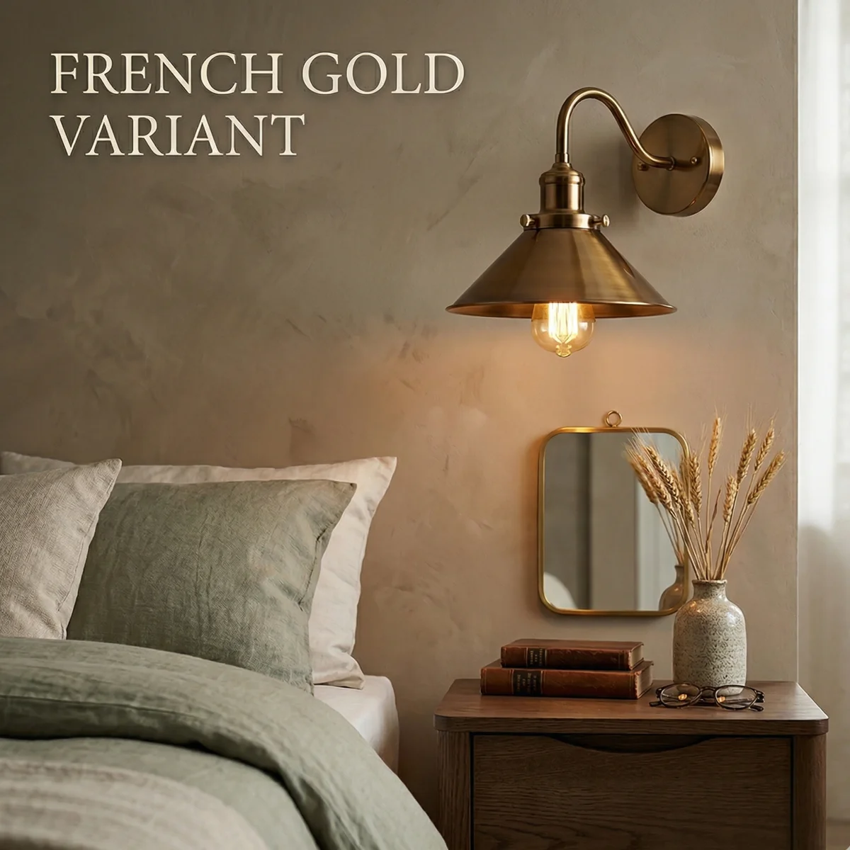 Vintage industrial gooseneck wall sconce with cone shade, chrome finish, 15.5cm arm, 22cm depth for E27 bulb wall lamp.
