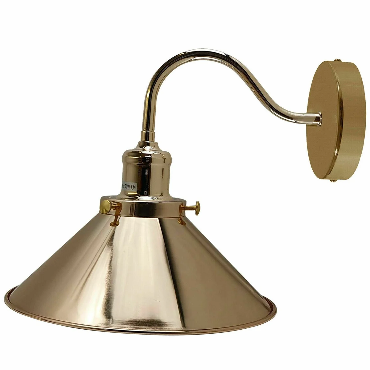Chrome vintage wall sconce with swan neck arm and cone shade.