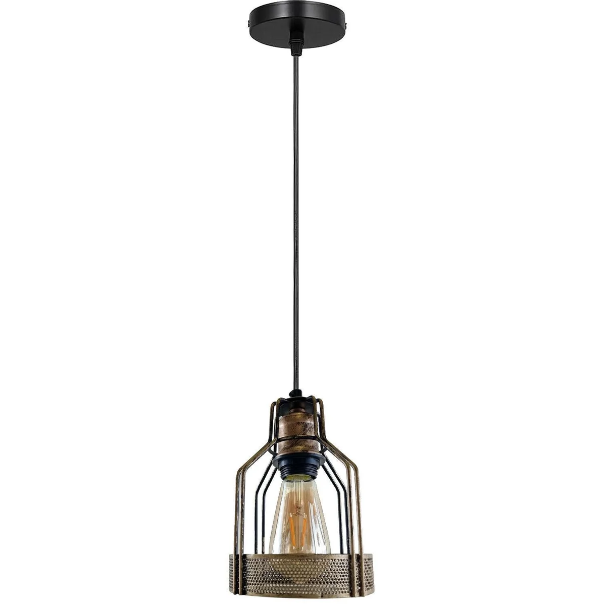 Industrial ceiling pendant with vintage iron frame, brushed copper shade, 95 cm cord, 10 cm ceiling rose, single E27