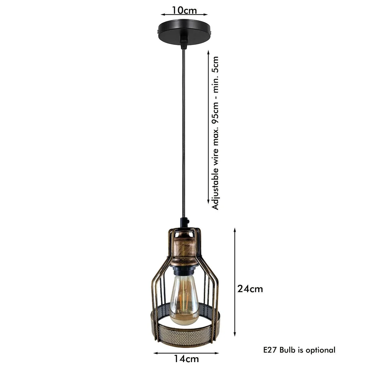 Vintage iron kitchen pendant lighting with satin nickel finish, single E27 holder and brushed copper rose.
