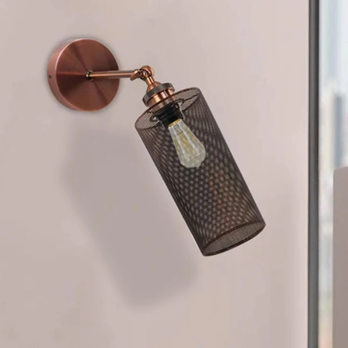 Metal black shade modern industrial wall lamp with cylindrical design, wall mounted and dimmable for indoor use