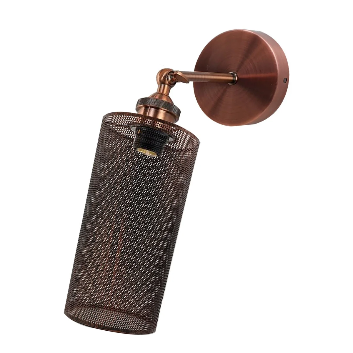 Black metal wall light with cylindrical drum shade, retro indoor lamp, wall‑mounted, Dimmable, Fits E27 bulb.