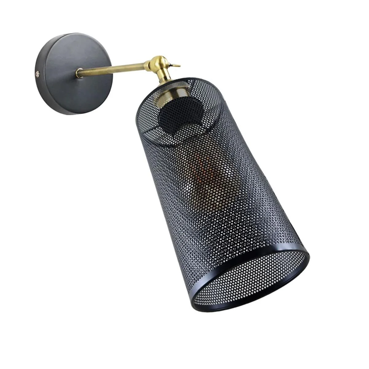 Black metal cylindrical modern industrial wall lamp with dimmable Edison bulb, wall‑mounted for indoor décor.