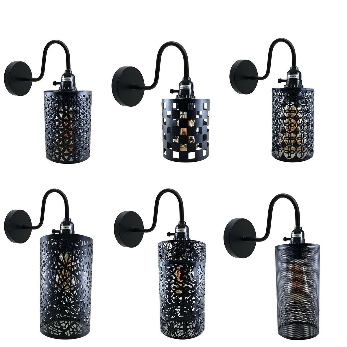 Black metal adjustable wall lamp with swan‑neck arm and drum‑shaped fixture, suitable for living rooms and bedrooms.