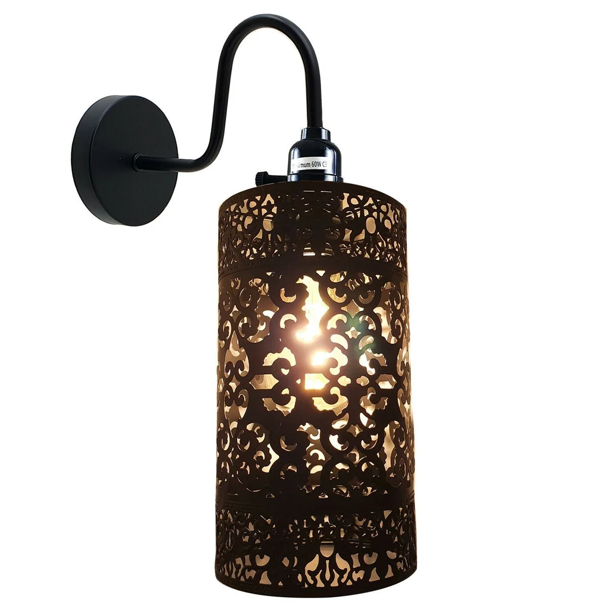 Black metal wall sconce with adjustable swan neck, cylindrical shade, modern vintage wall light