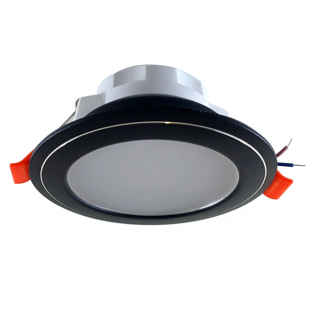 5W LED recessed ceiling light with dual colour option, round aluminium and acrylic panel, 120° beam.