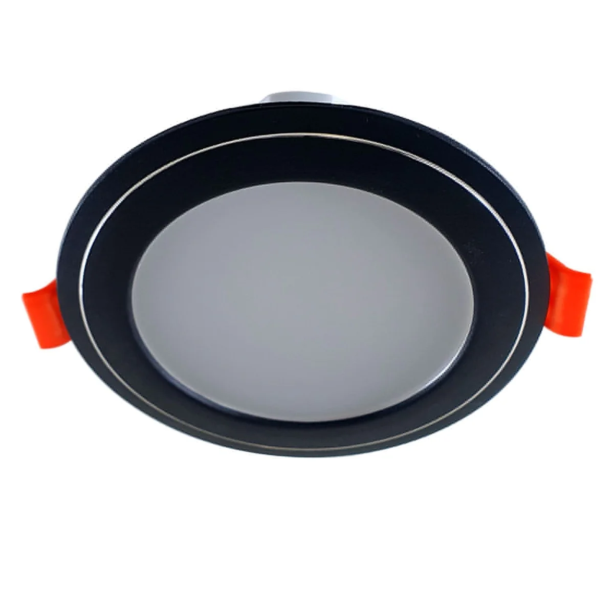 LED recessed ceiling light with round panel, 5W cool white, aluminium and acrylic housing.