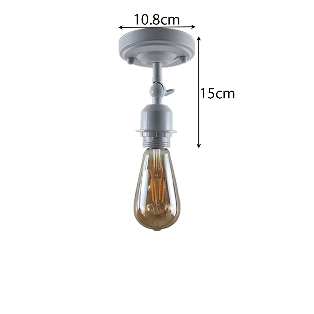 White metal ceiling light base for living room, 10.8cm x 4cm, E27 socket, slim metal design