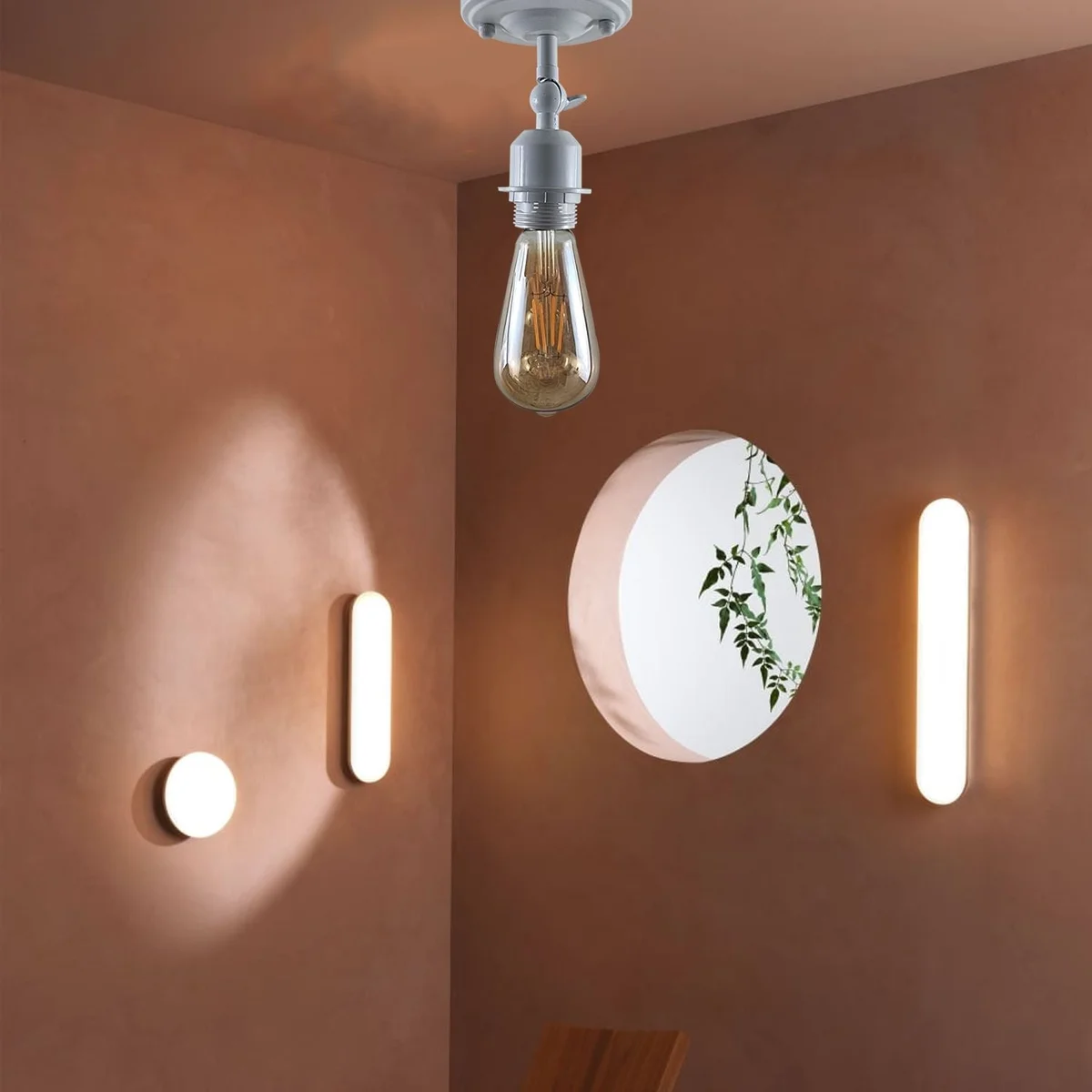 White metal E27 lamp base light, 10.8cm by 4cm, with single light holder, shown as a ceiling fixture base.