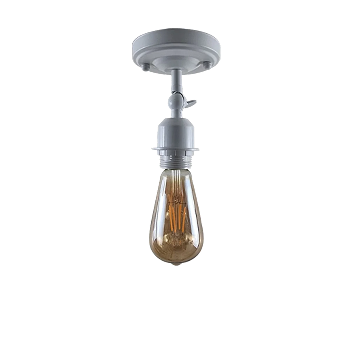 White metal E27 ceiling light base with lamp holder, 108mm wide, 40mm high.