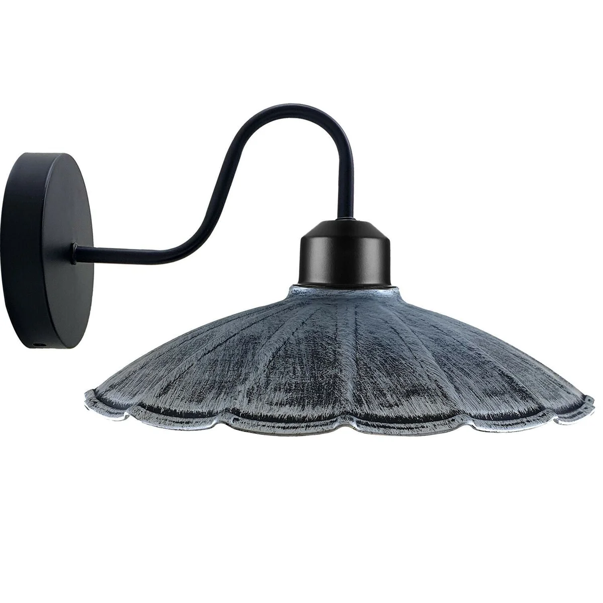 Semi‑shaped umbrella metal wall light in brushed brass with a simple, sturdy metal shade hanging from a ceiling rose