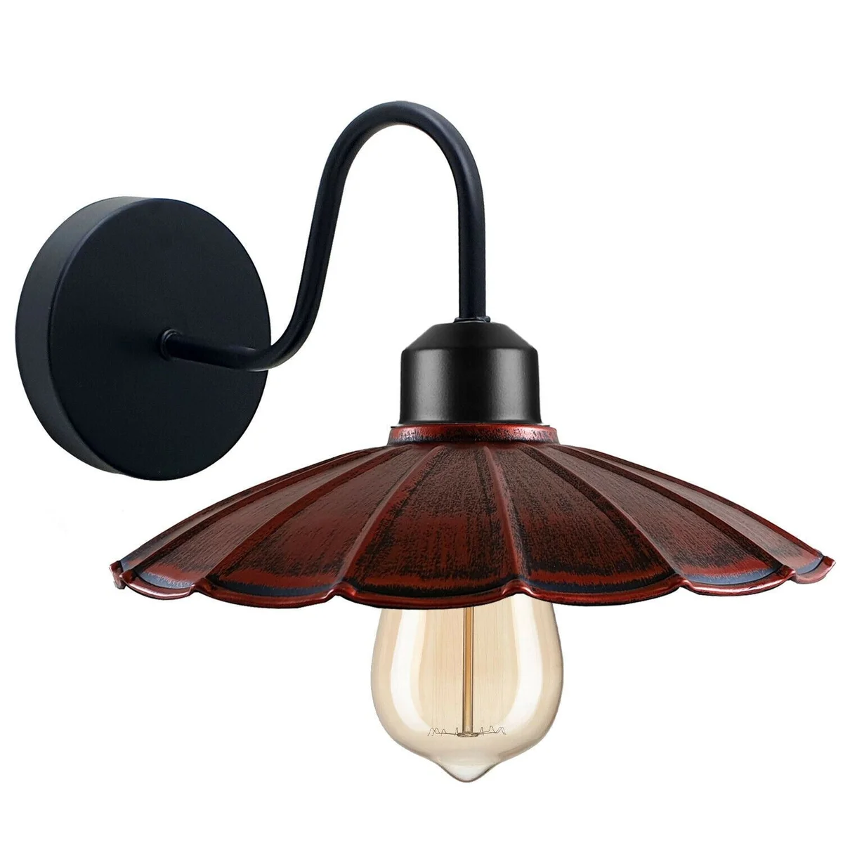 Rustic black metal wall sconce, umbrella shape, 22 cm diameter, mounted as a living room wall light