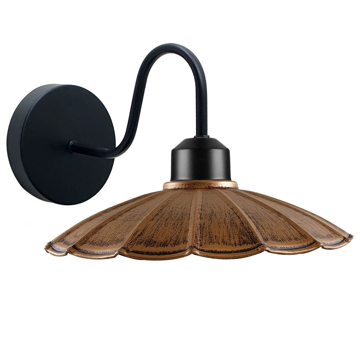 Black metallic rustic wall light with umbrella-shaped 22 cm shade and brushed finish.