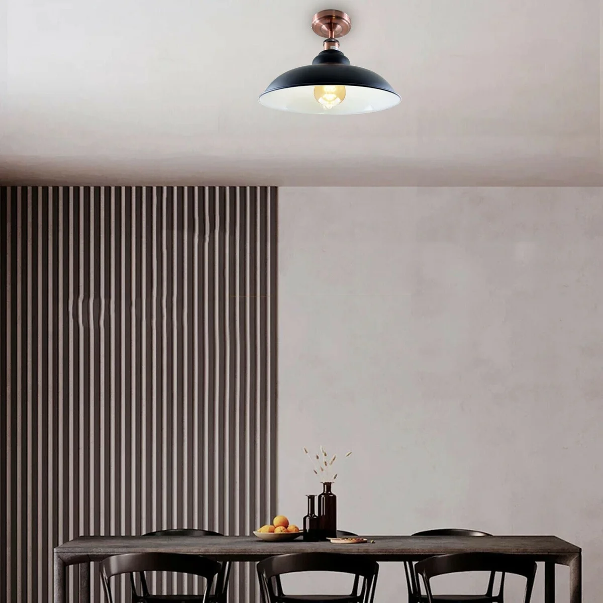 Black metal ceiling light with E27 lamp base and metal shade, 10.8 cm by 4 cm, suitable for indoor use