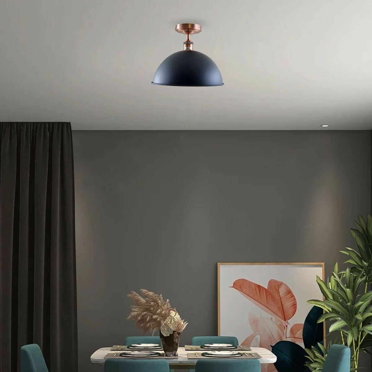 Black vintage metal ceiling light with rectangular 10.8×4cm plate, E27 base, decorative indoor fixture.