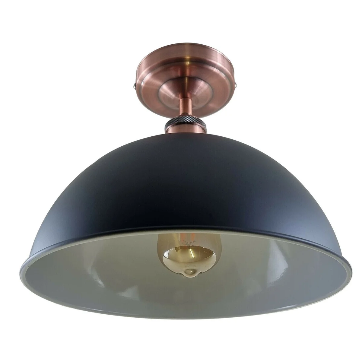 Vintage black metal ceiling light with a slim rectangular shade revealing a clean E27 lamp base.