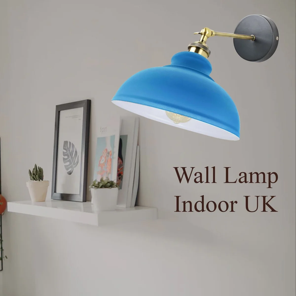 Vintage industrial adjustable wall light with curvy white metal dome shade, 180° arm, wall‑mounted with socket.
