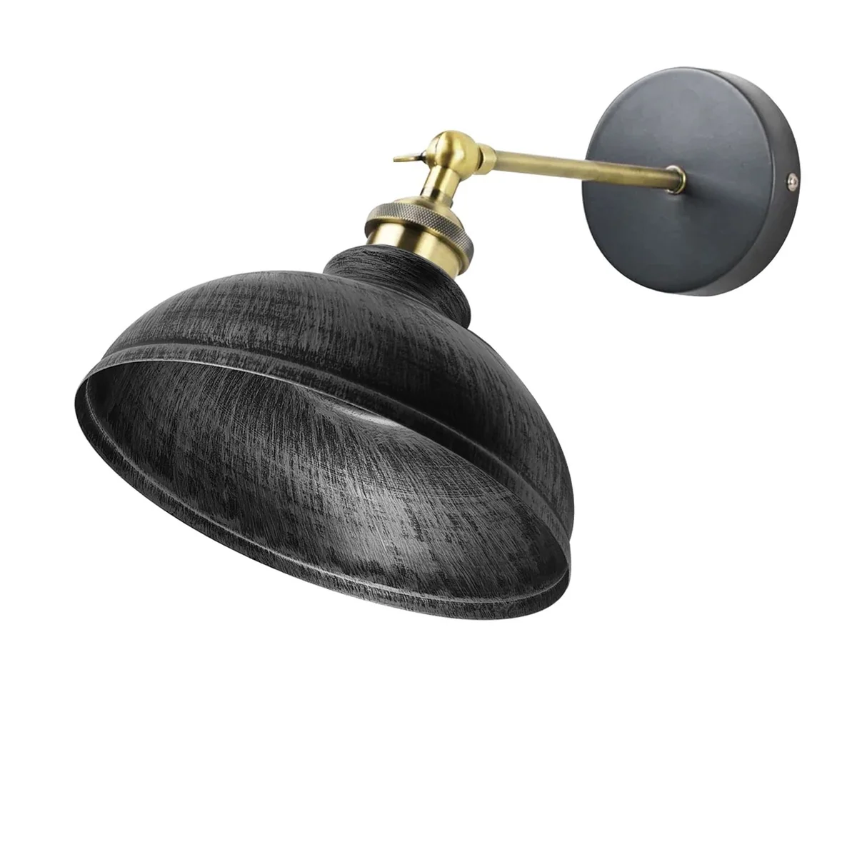 Vintage industrial wall light with curvy dome metal shade, adjustable arm, white metal finish.